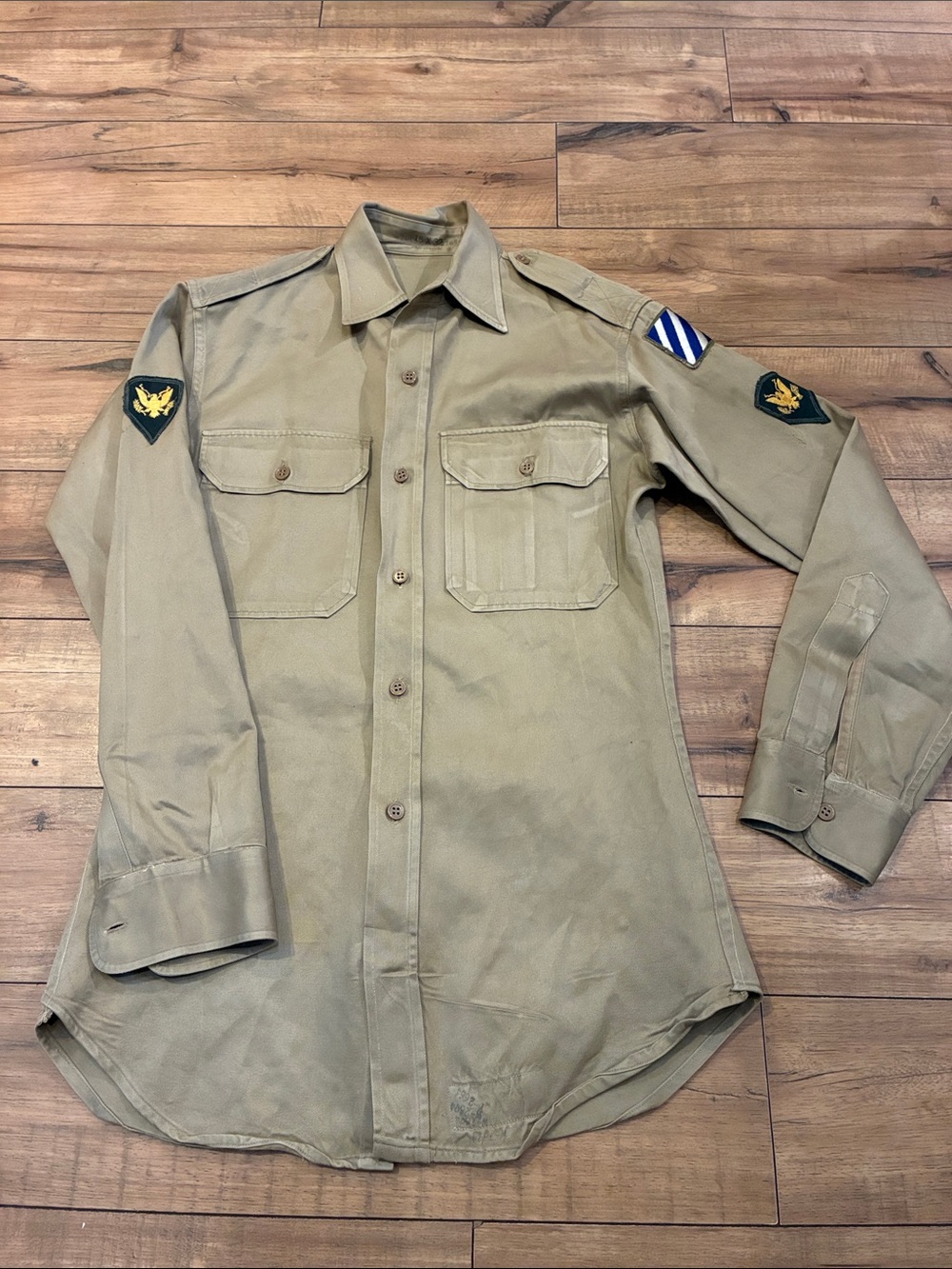 Men's Vintage Army Military-Style Khaki Button-Up Shirt Jacket 3rd Infantry 1954